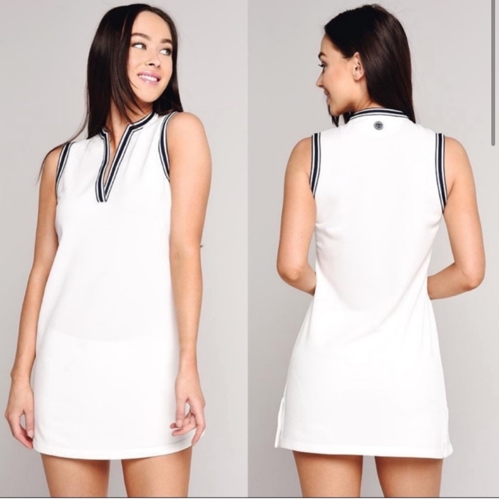 Tory Burch Sport White Navy Blue Sleeveless Tunic Tennis Dress Small
